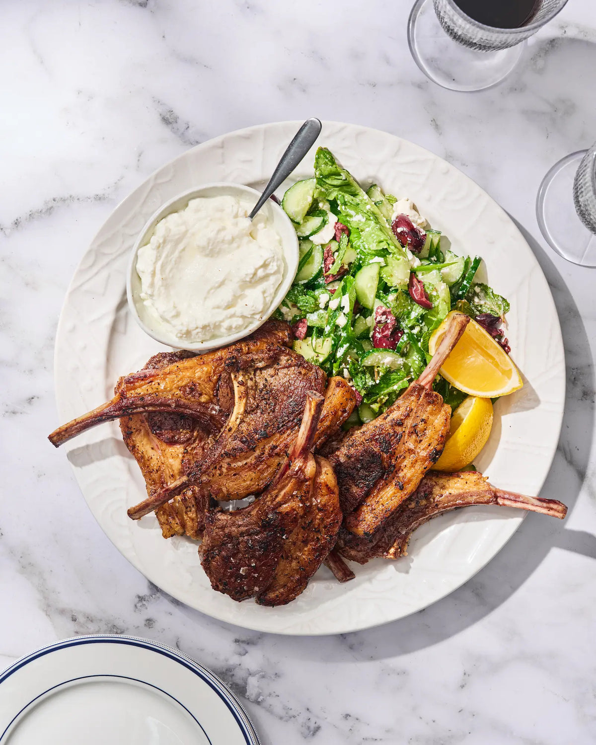 Oregano Lamb Cutlets with Cucumber, Mint & Feta Salad