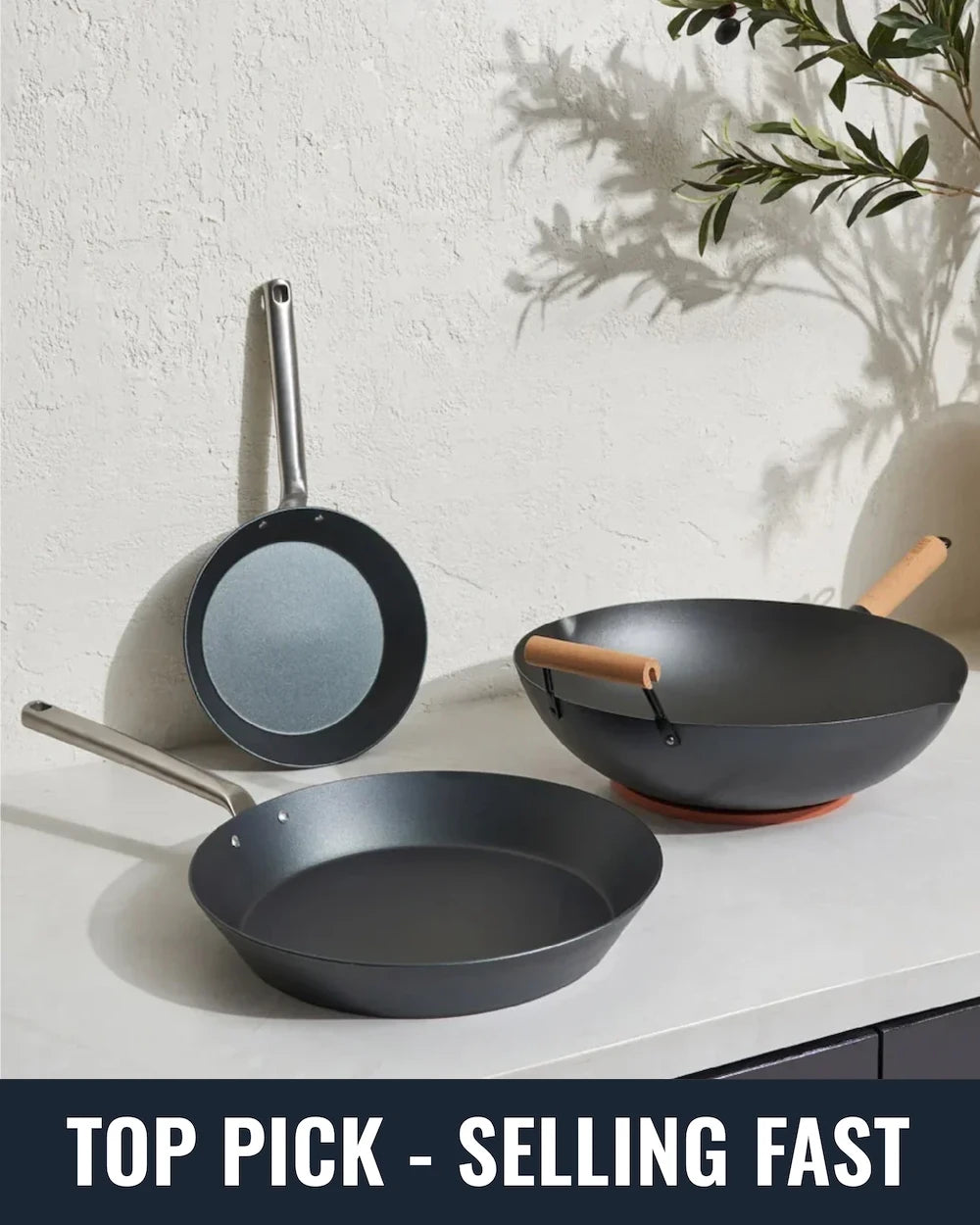 MAKO Black Steel 3-Piece Bundle Wok from CookDineHost