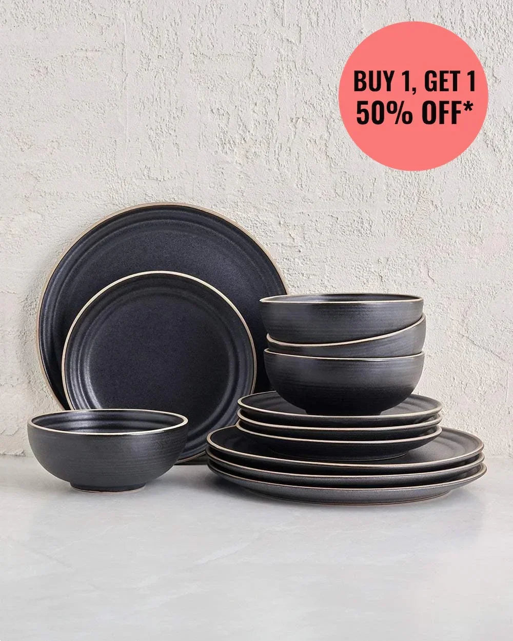 Anaya Dinnerware Starter Set 12-piece charcoal plates and bowls with buy 1 get 1 50% off offer