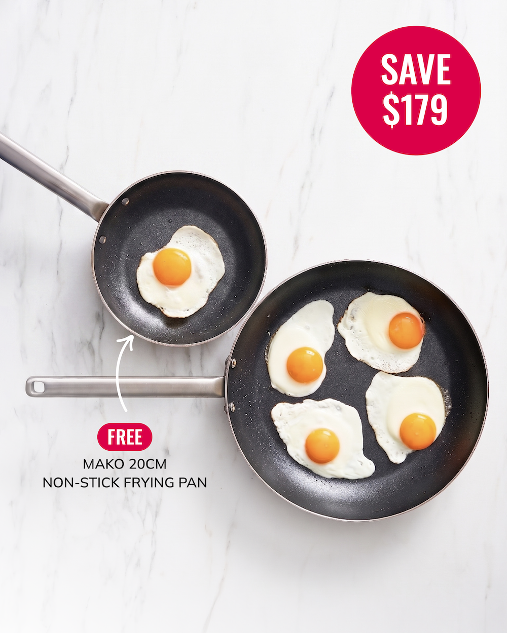 MAKO 5-Ply 30cm Non-Stick Frying Pan (Free 20cm pan) Save $179 Black Friday savings