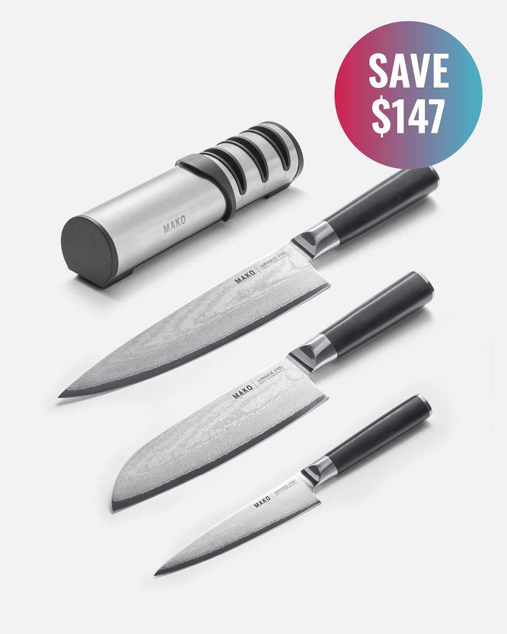 MAKO Japanese Steel Knife Set Black Knife CookDineHost with Sharpener