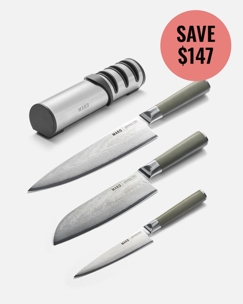 MAKO - Japanese Steel Knife Set - Olive Green colour - Black Friday