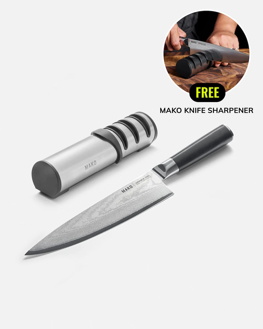 MAKO Japanese Steel Black 8″ Chef Knife (Free Sharpener) update