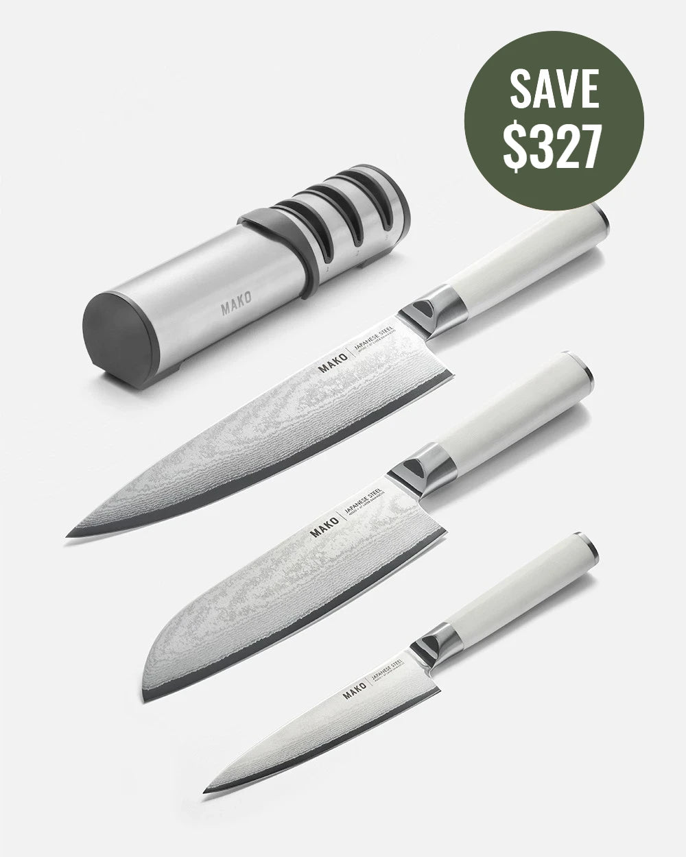 MAKO Japanese Steel Knife & Sharpener Set - Cream CookDineHost