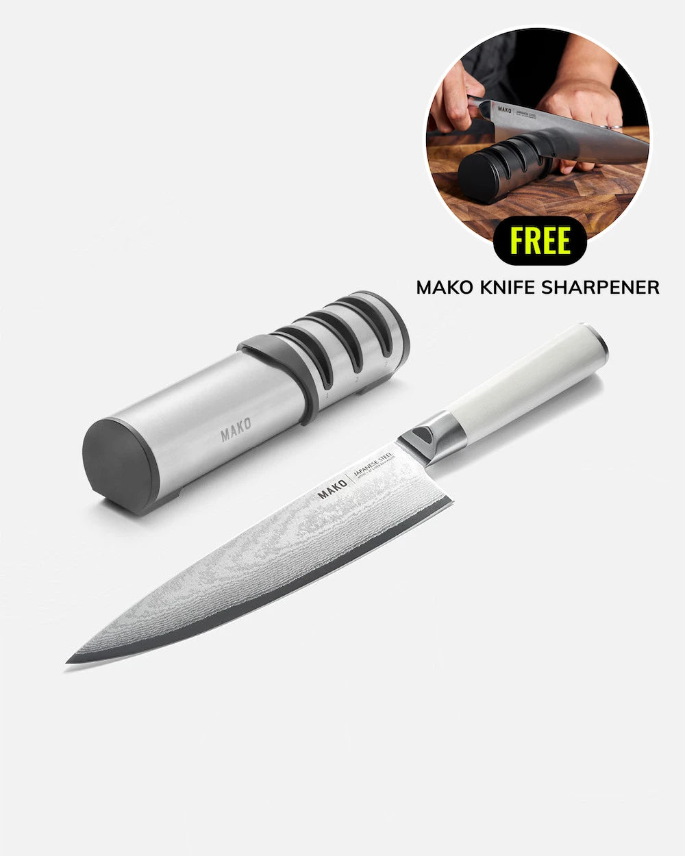 MAKO Japanese Steel Cream 8″ Chef Knife (Free Sharpener) Update