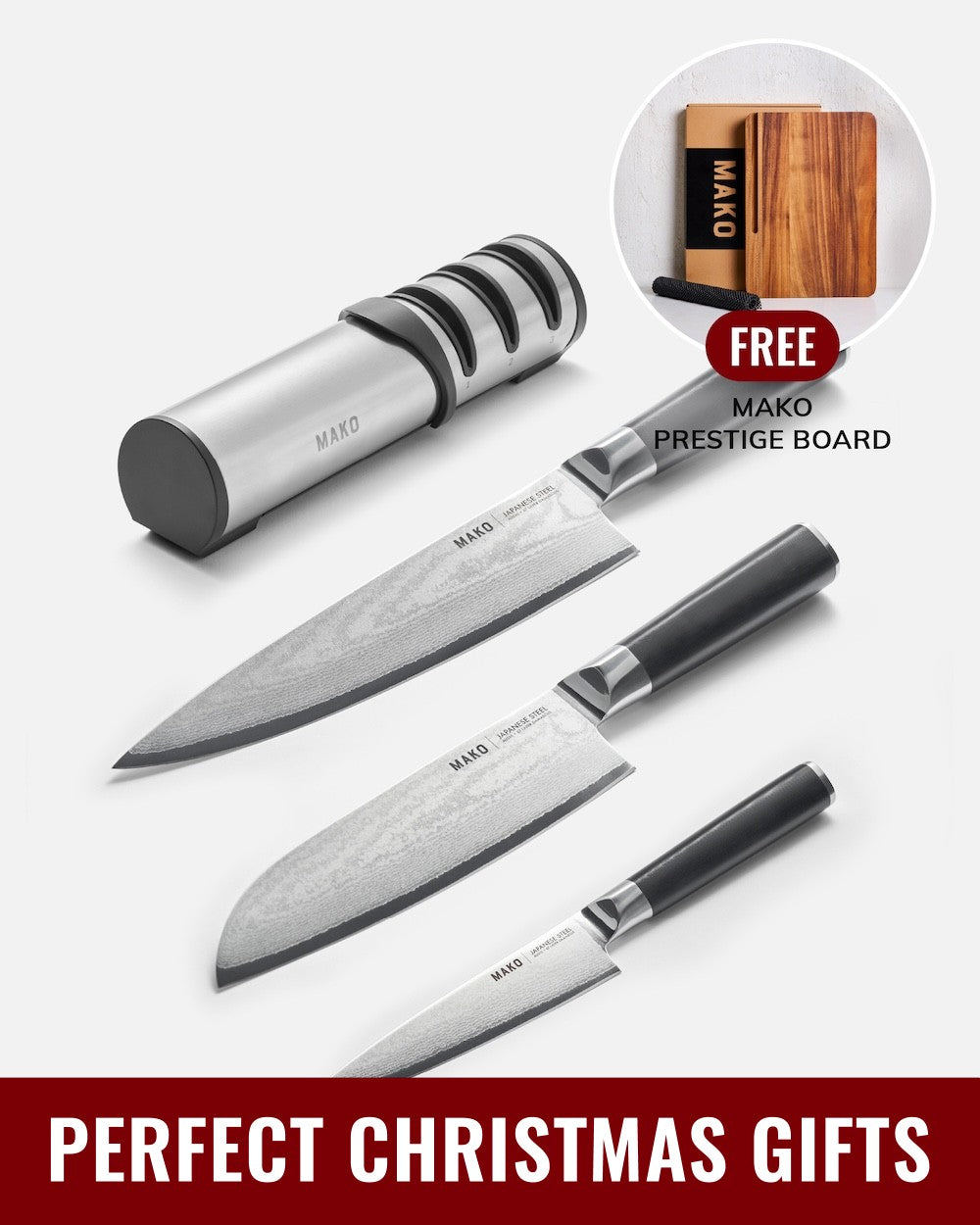 MAKO - Japanese Steel Knife Set with FREE Prestige Chopping Board Black
