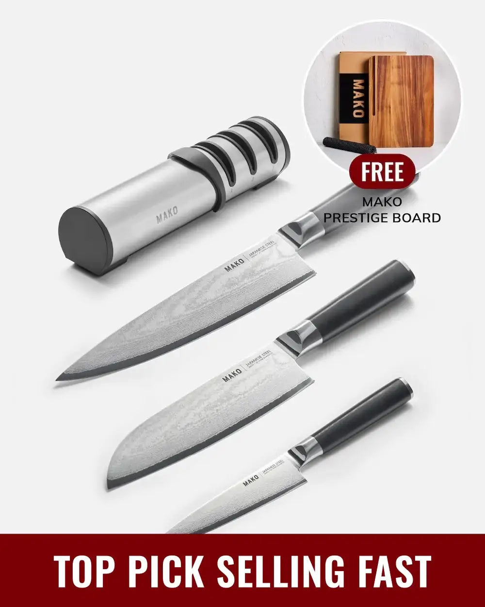 MAKO - Japanese Steel Knife Set with FREE Prestige Chopping Board black