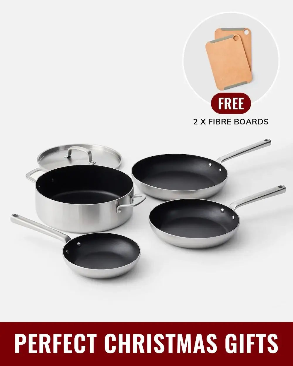 MAKO Genius 5-Ply Non-Stick Set (4-Piece) with FREE Chopping Boards
