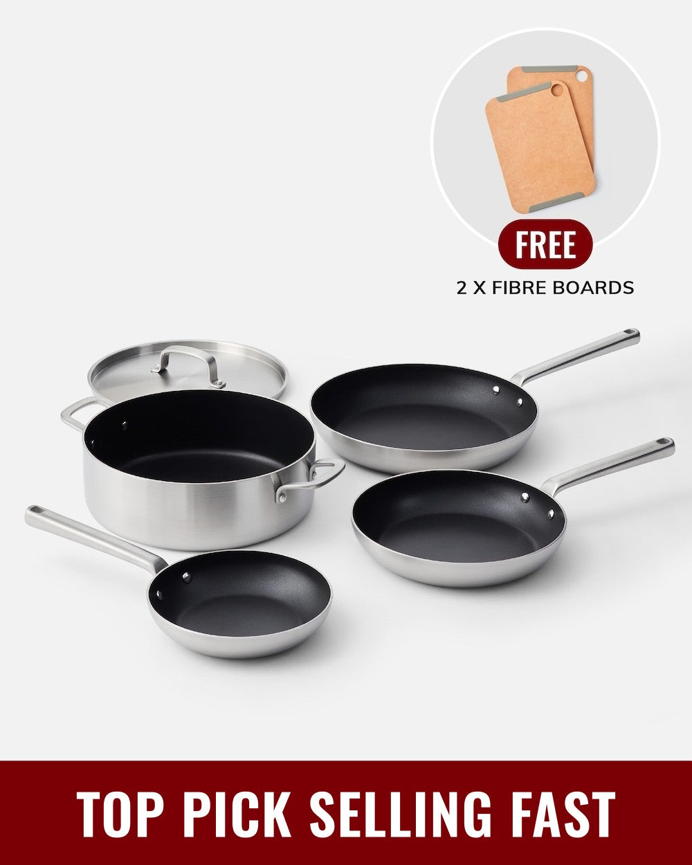 MAKO Genius 5-Ply Non-Stick Set (4-Piece) with FREE Chopping Boards