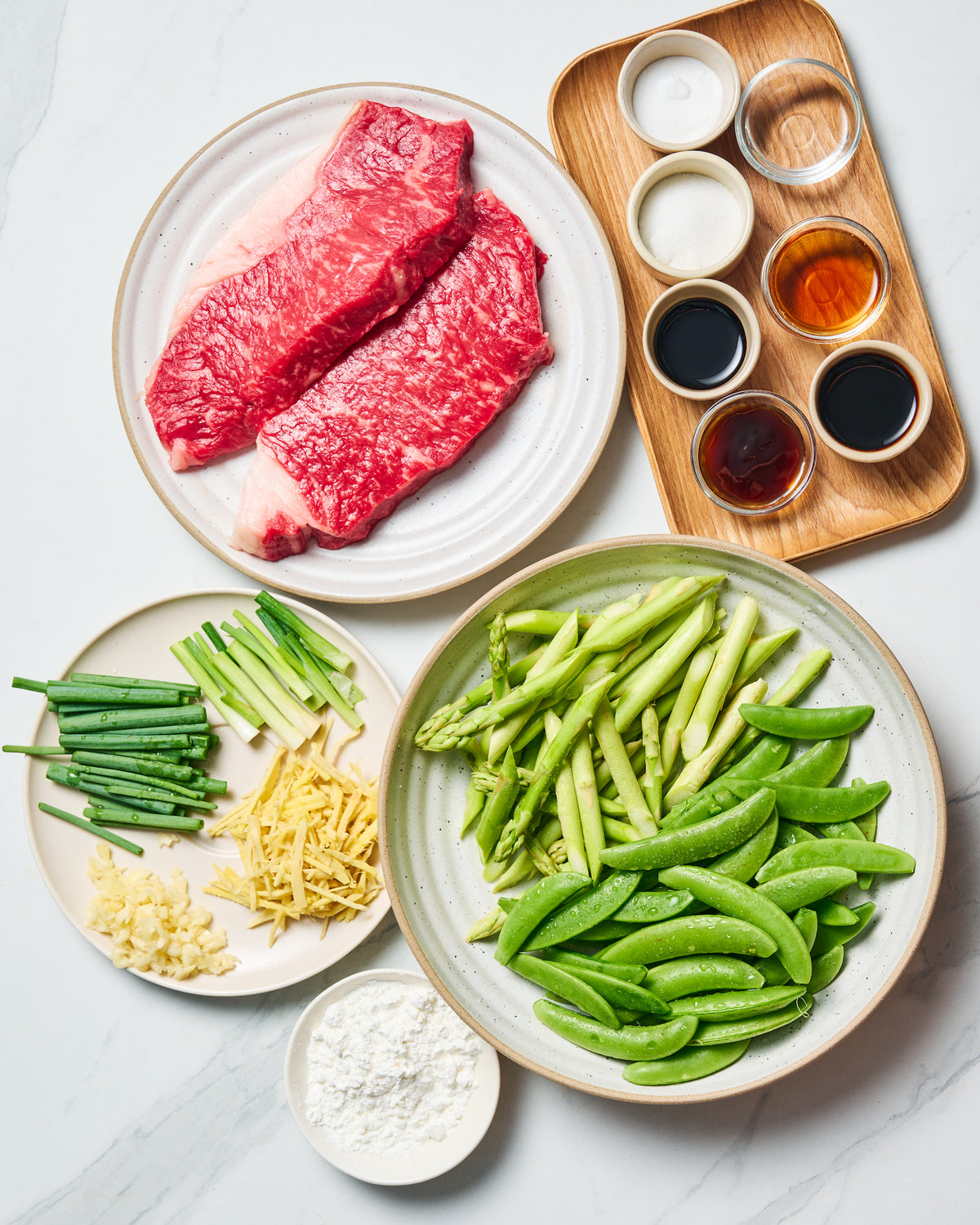 Ingredients to make Beef, Asparagus & Snow Pea Stir-Fry