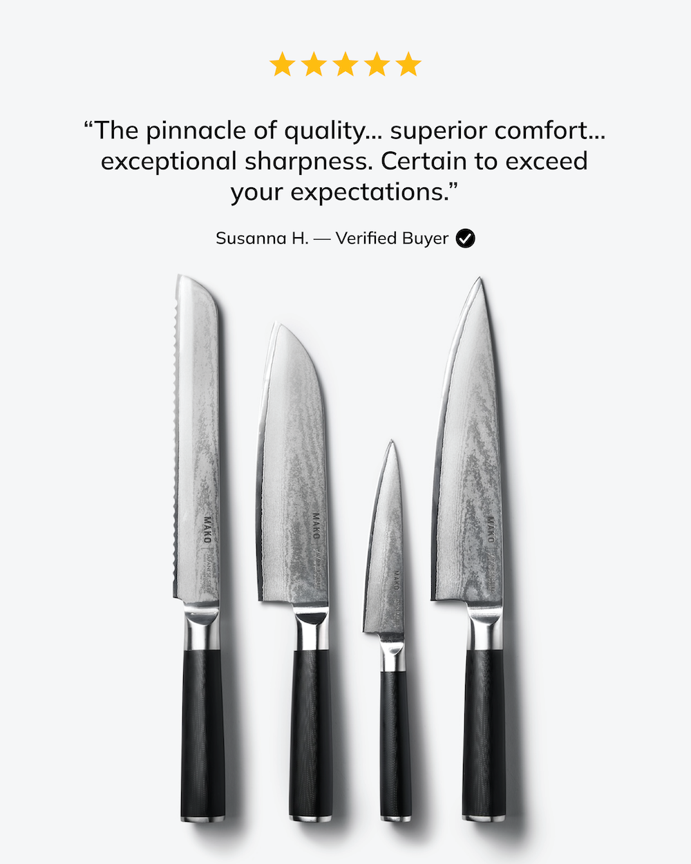 MAKO Japanese Steel Knife Set of 4 - Black In Drawer review. Pinnacle of quality. Exceptional sharpness. Exceed your expectations