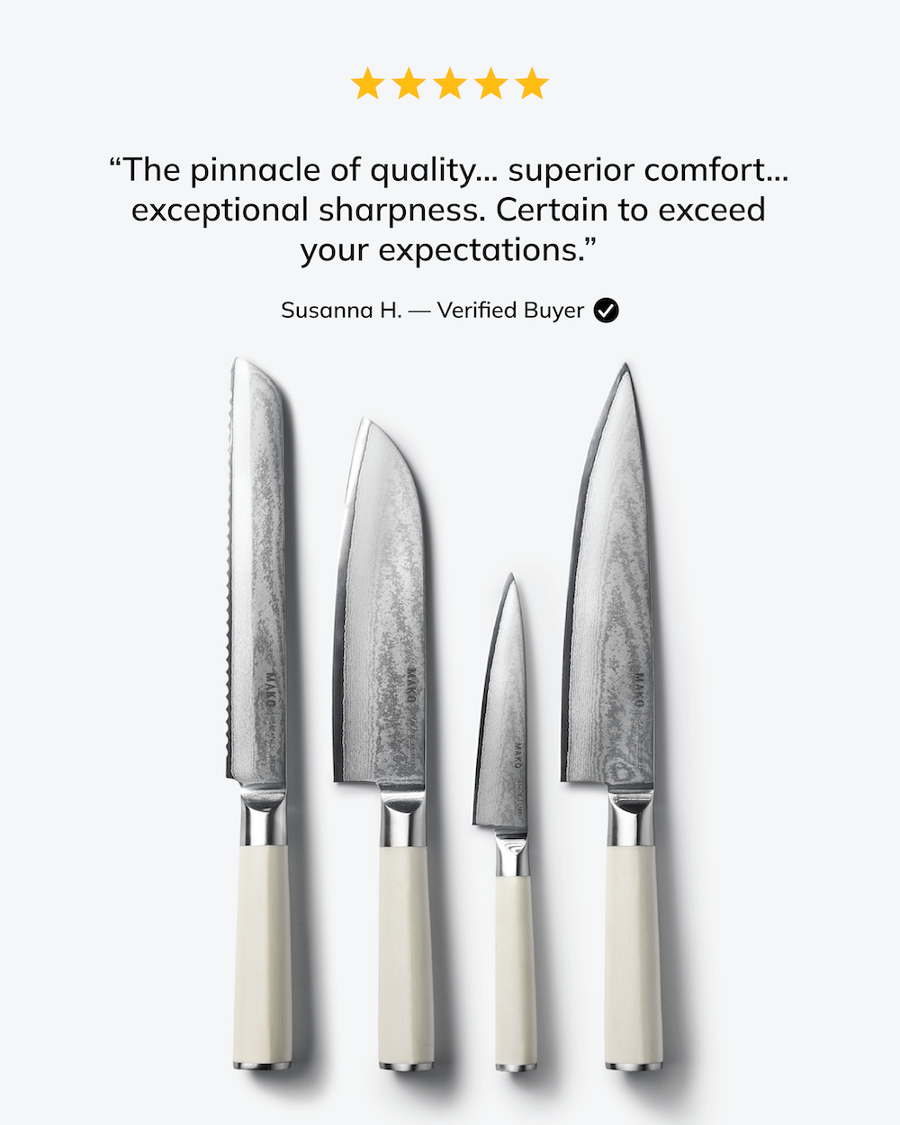 MAKO Japanese Steel Knife Set of 4 - Cream In Drawer review. Pinnacle of quality. Exceptional sharpness. Exceed your expectations