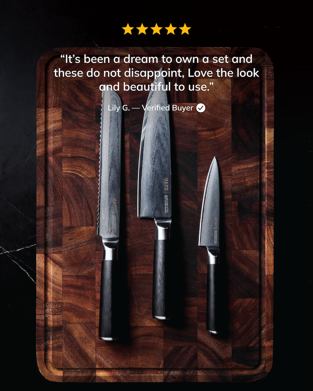 MAKO Japanese Steel Knife Trio Black Review Verified Buyer Dream to own. Do not disappoint. Beautiful to use