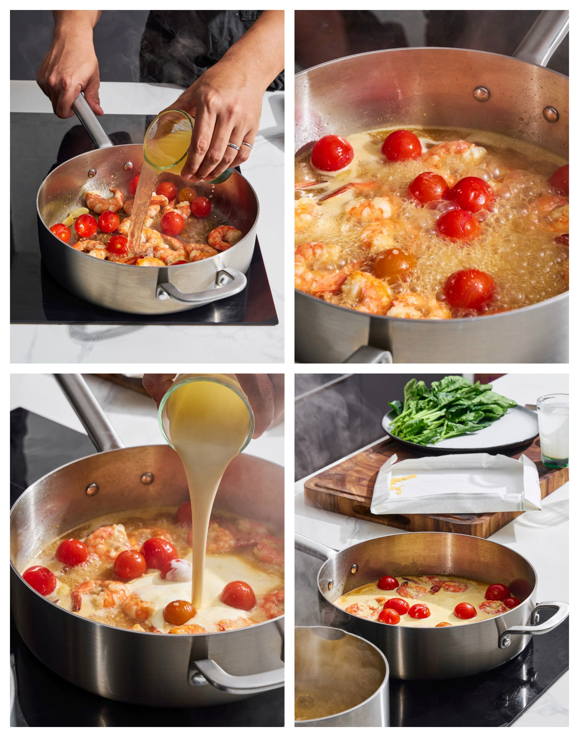 Creamy Garlic Prawn Pappardelle CookDineHost Recipe Method Add stock add cream and simmer