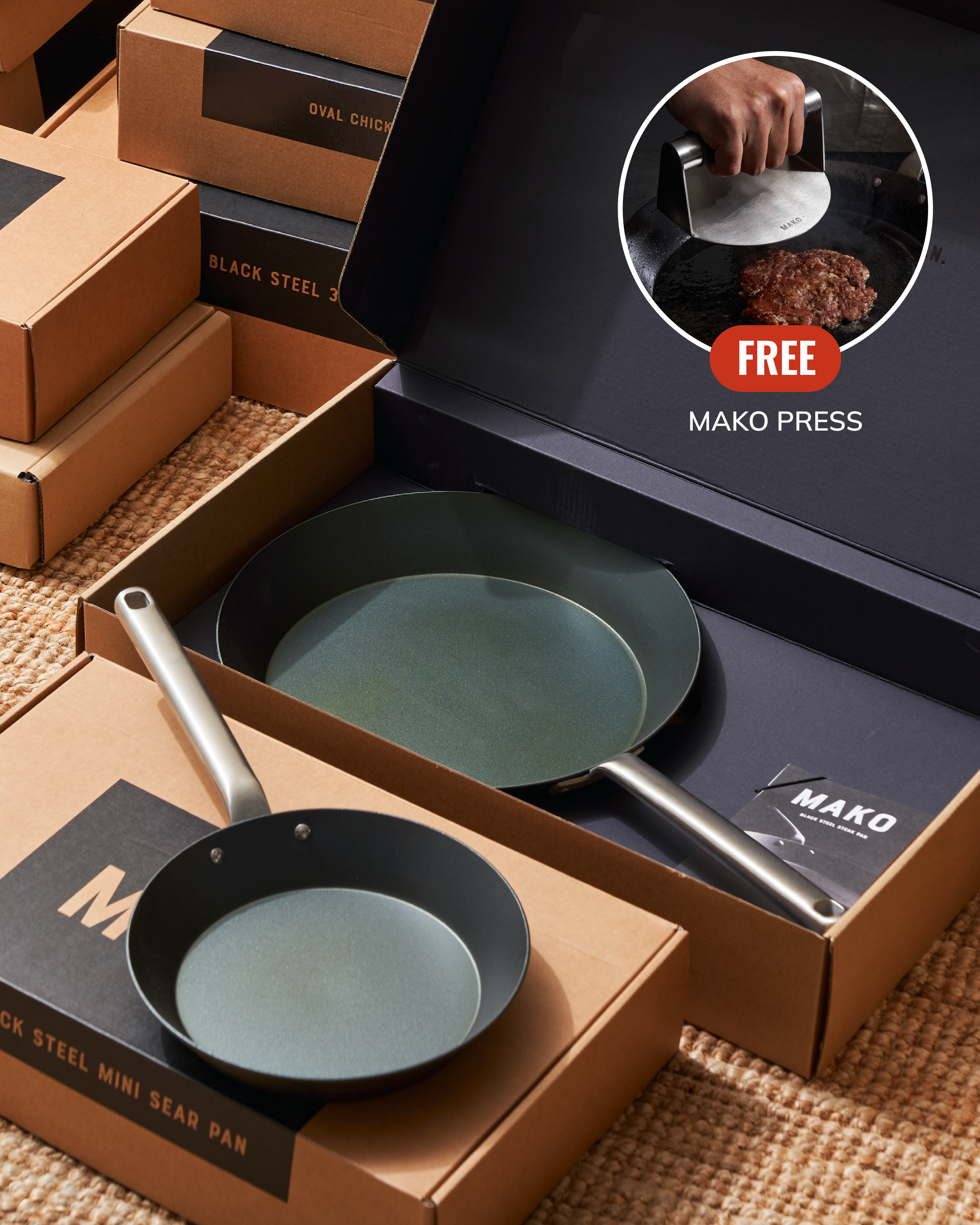 MAKO Black Steel Steak & Mini Sear Pan Set CookDineHost