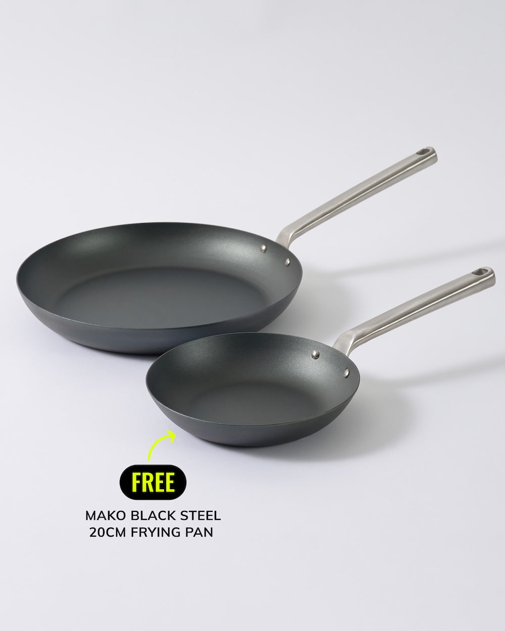 MAKO Black Steel 31cm Frying Pan (Free 20cm included) Arrow version