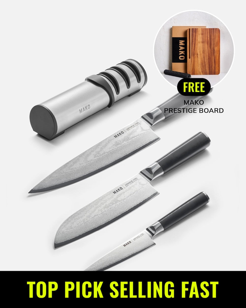 MAKO - Japanese Steel Knife Set with FREE Prestige Chopping Board