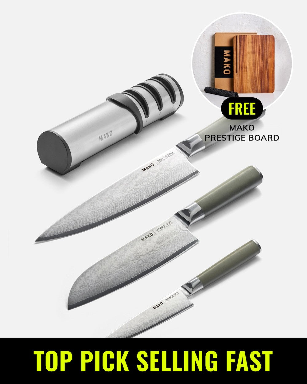 MAKO - Japanese Steel Knife Set with FREE Prestige Chopping Board