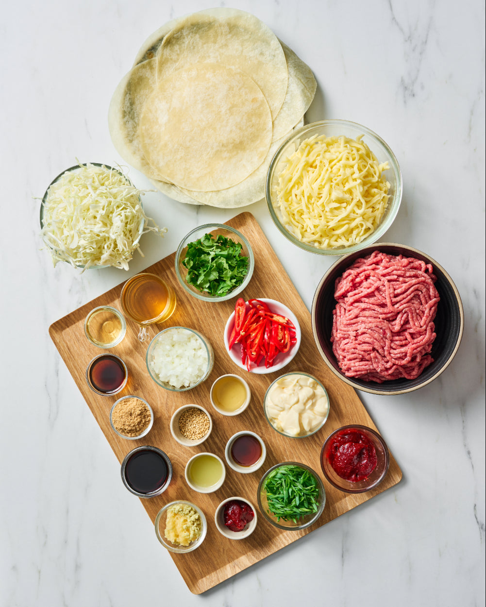Ingredients for crispy beef tacos