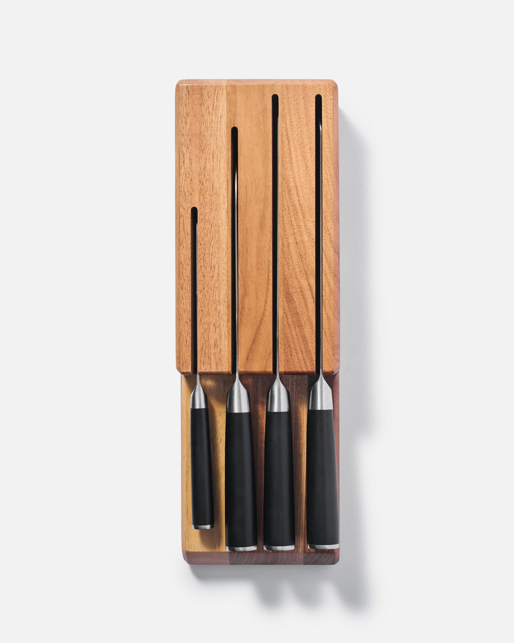 MAKO In-Drawer Knife Block with black handled knives in slots