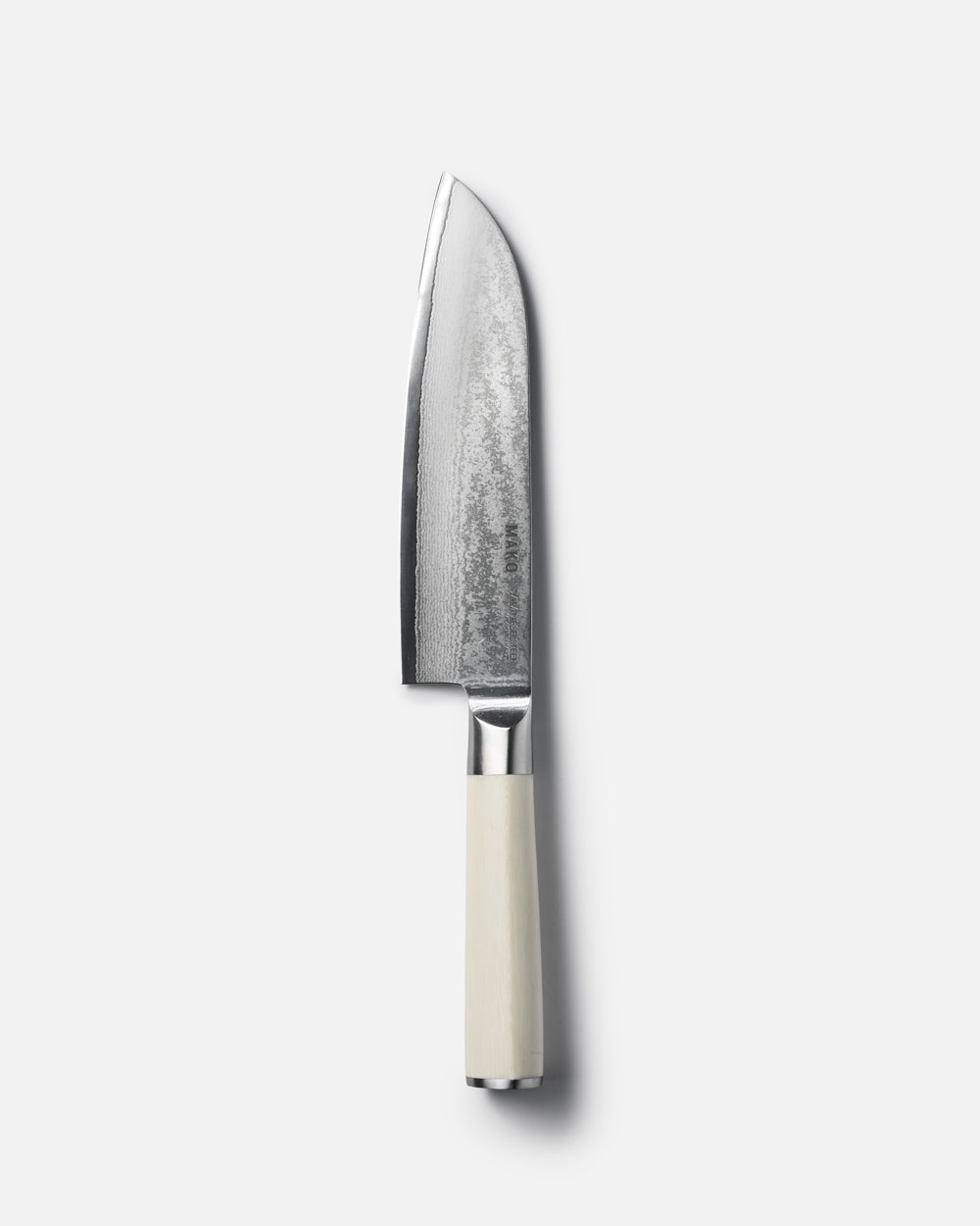 MAKO Japanese Steel Cream 7″ Santoku Knife white bacground vertical point upwards