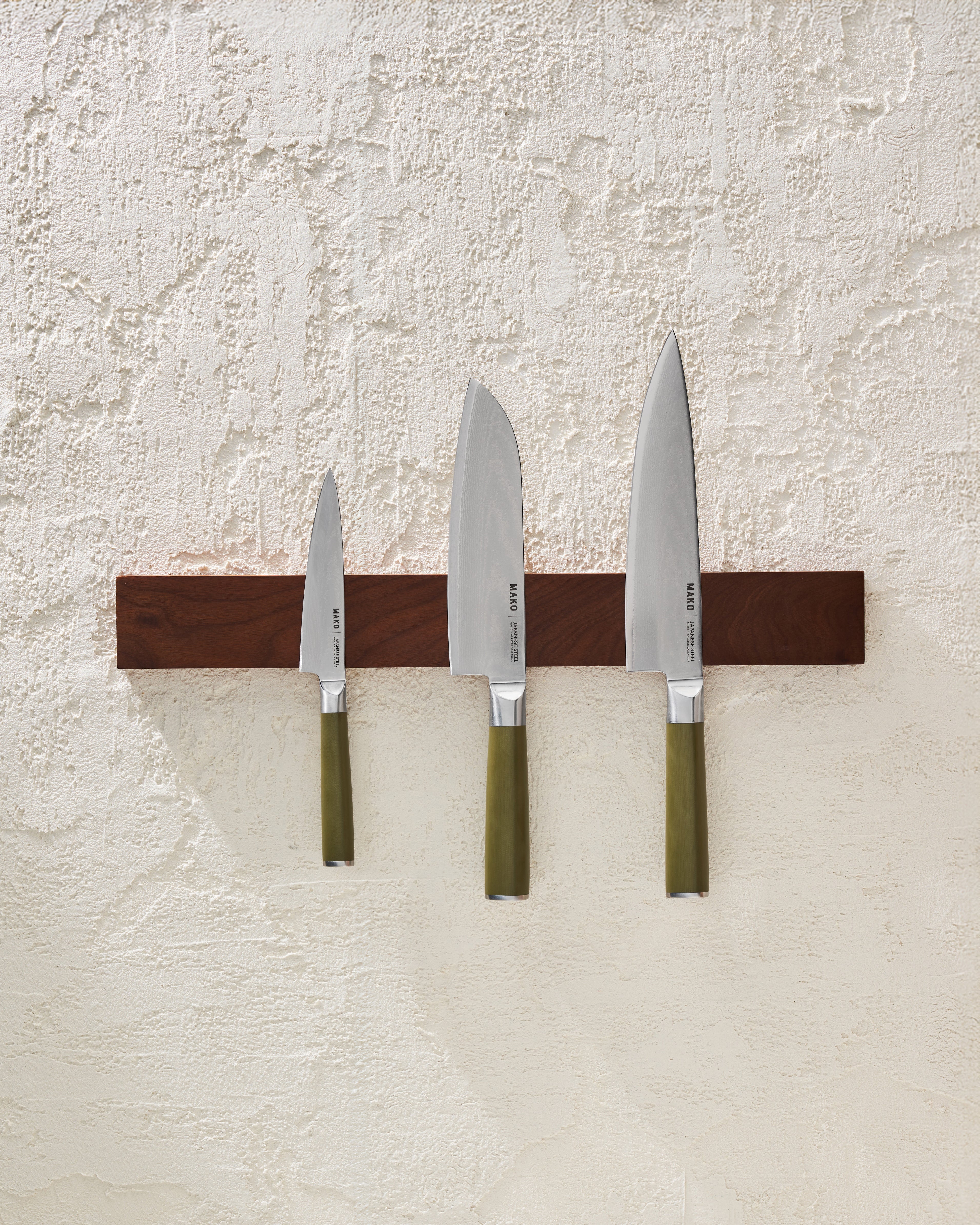 MAKO Olive Green Japanese Steel Knife Set in the Kitchen