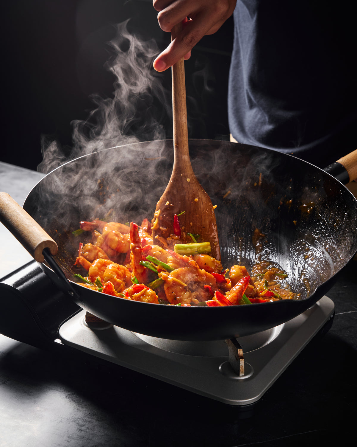 Prawns stir fried in a hot MAKO wok