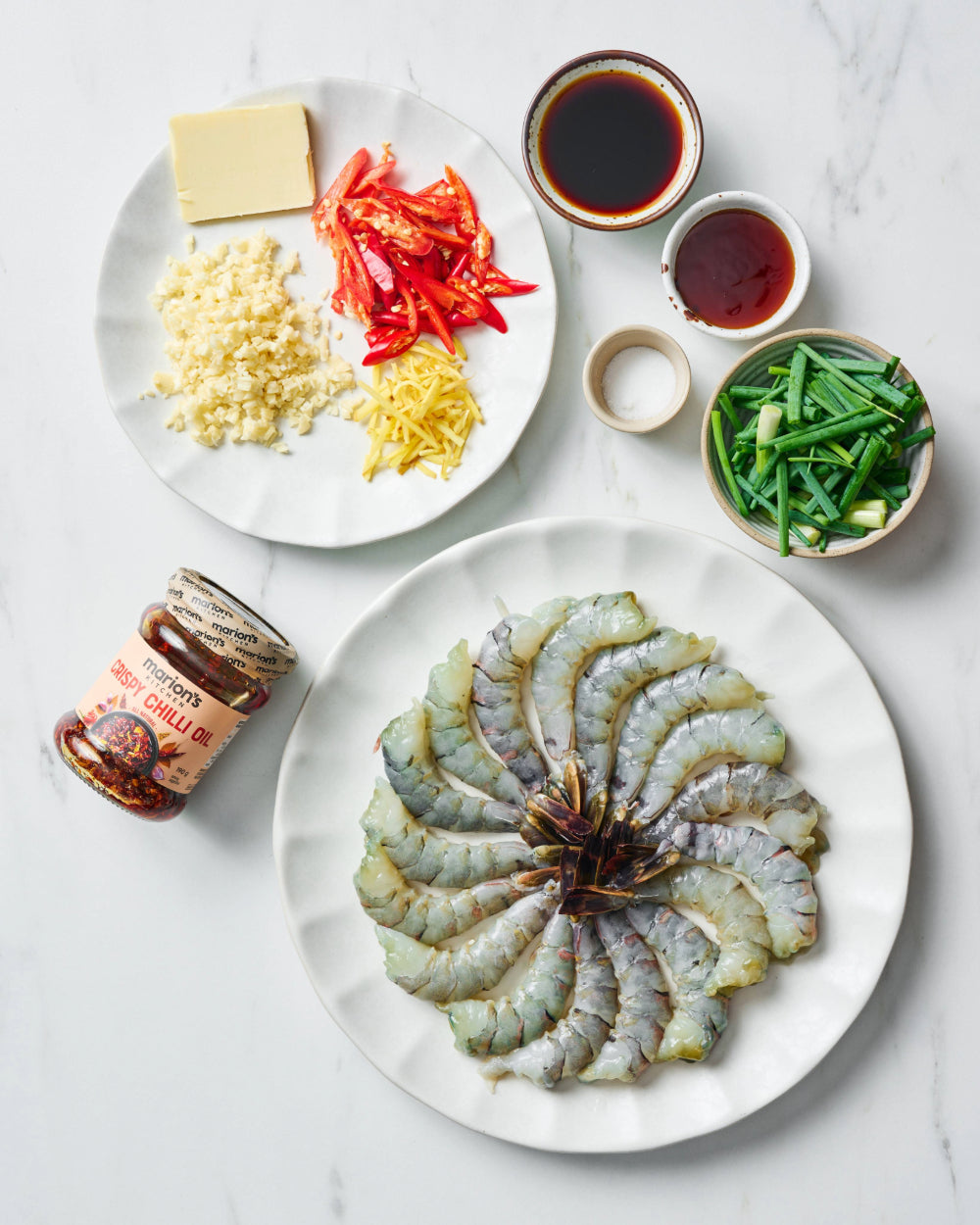 Ingredients required for chilli garlic prawns