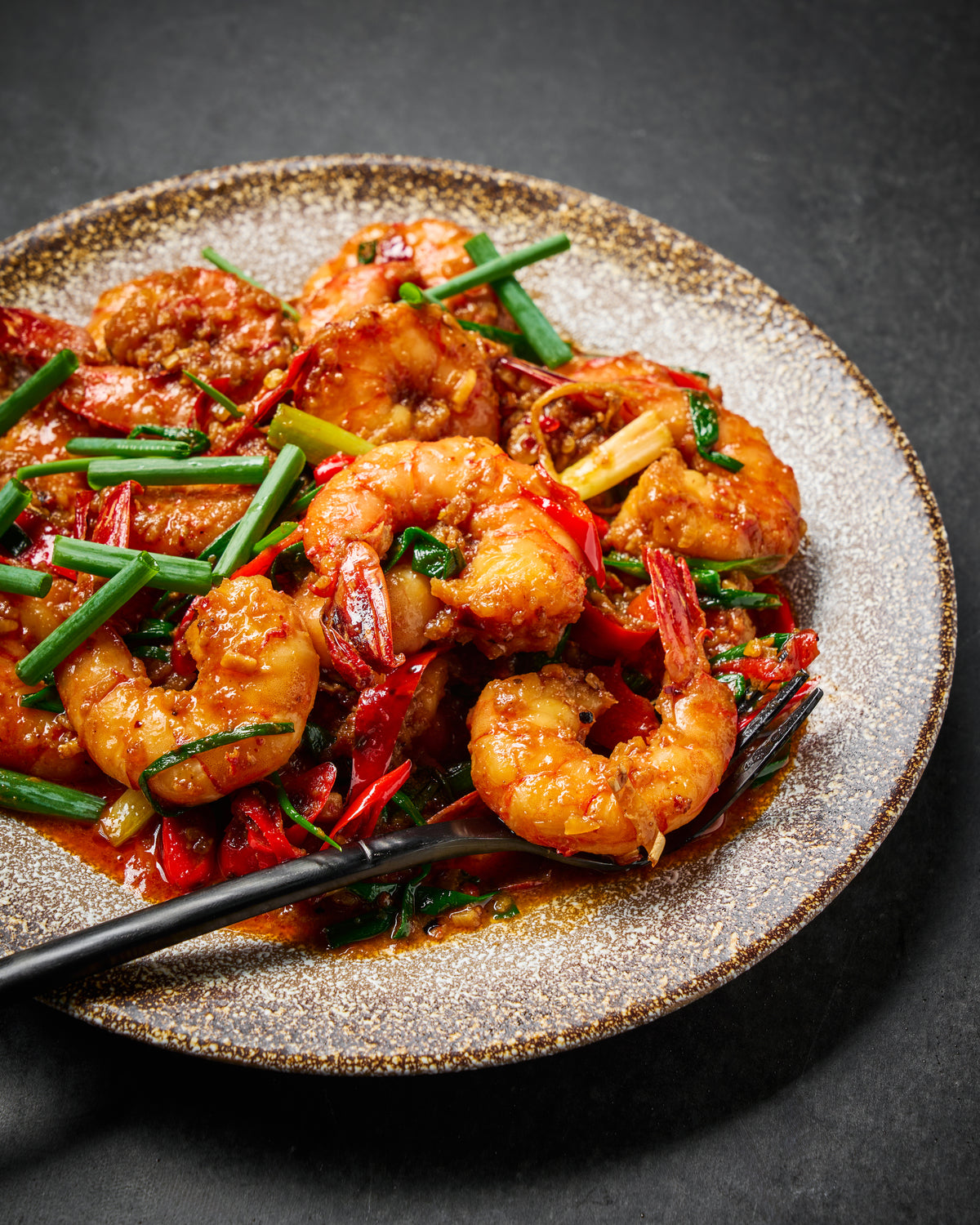 Chilli prawn stir fry served hot
