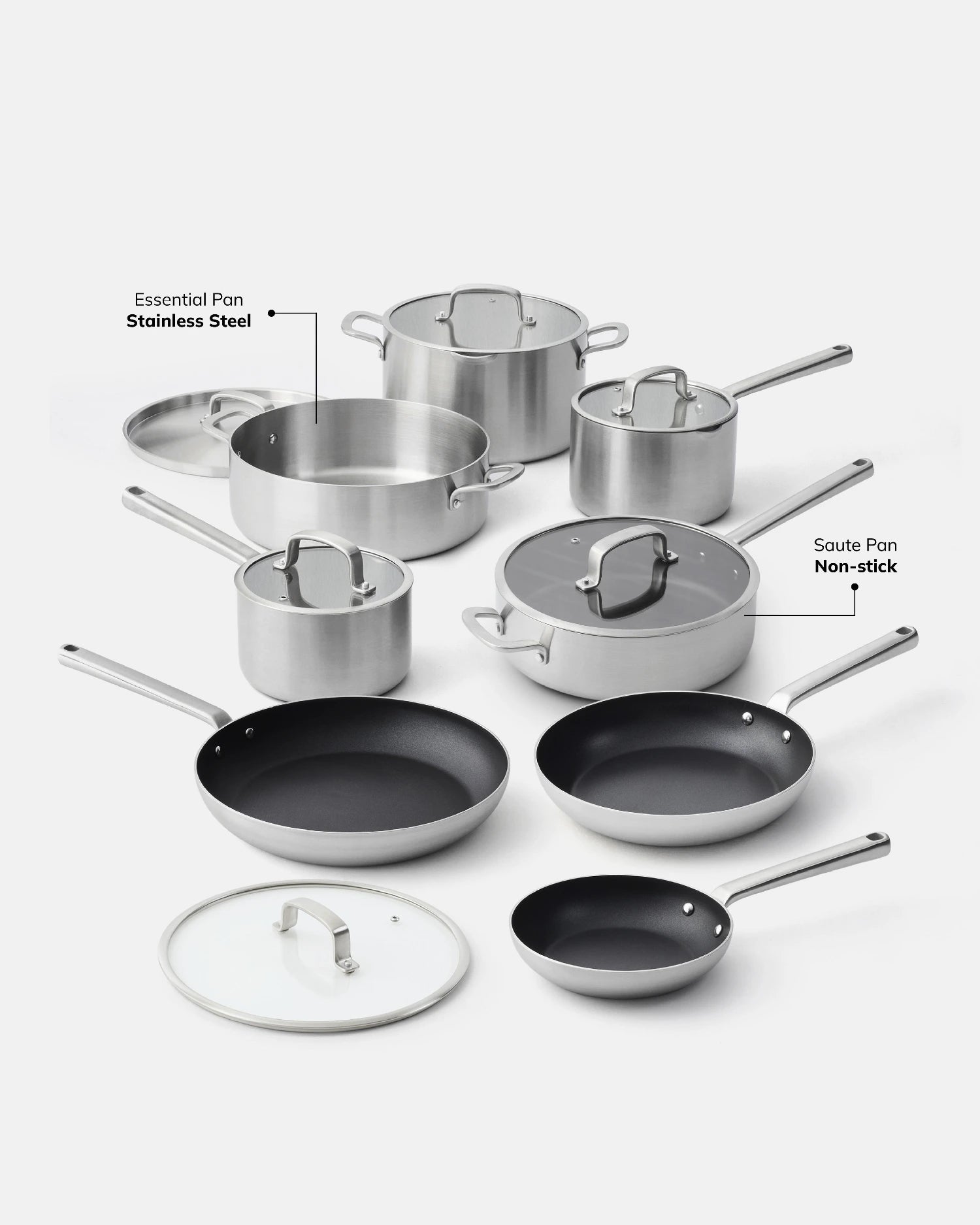 MAKO 5-Ply Chefs Set (9-Piece) - Stainless Essential Pan & Non-Stick Saute Pan highlighted CookDineHost