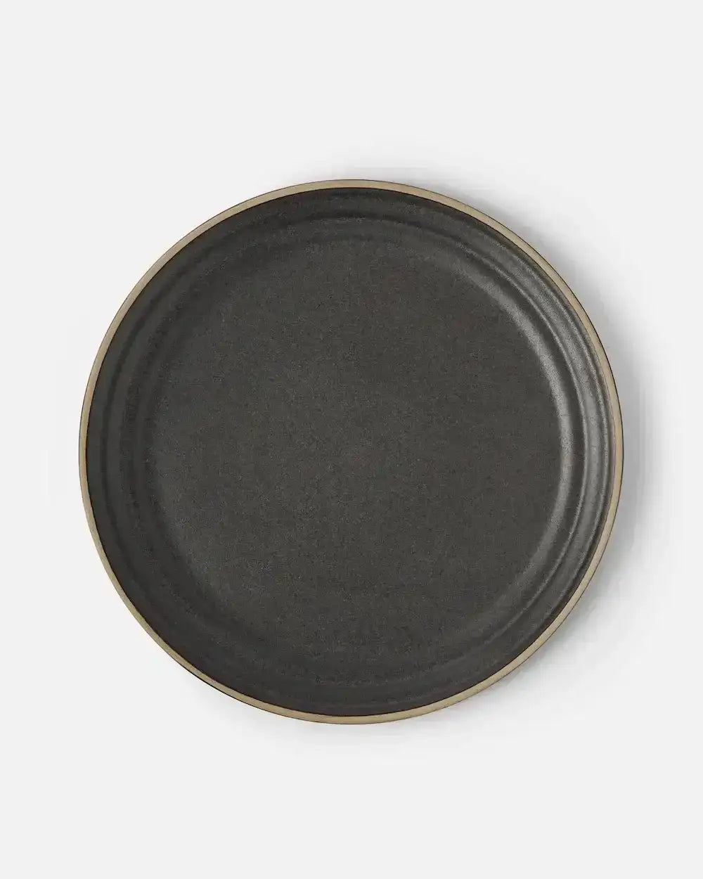 Top view of a charcoal grey Asoke dinner plate with beige rim, clean minimalist design by Marion Grasby