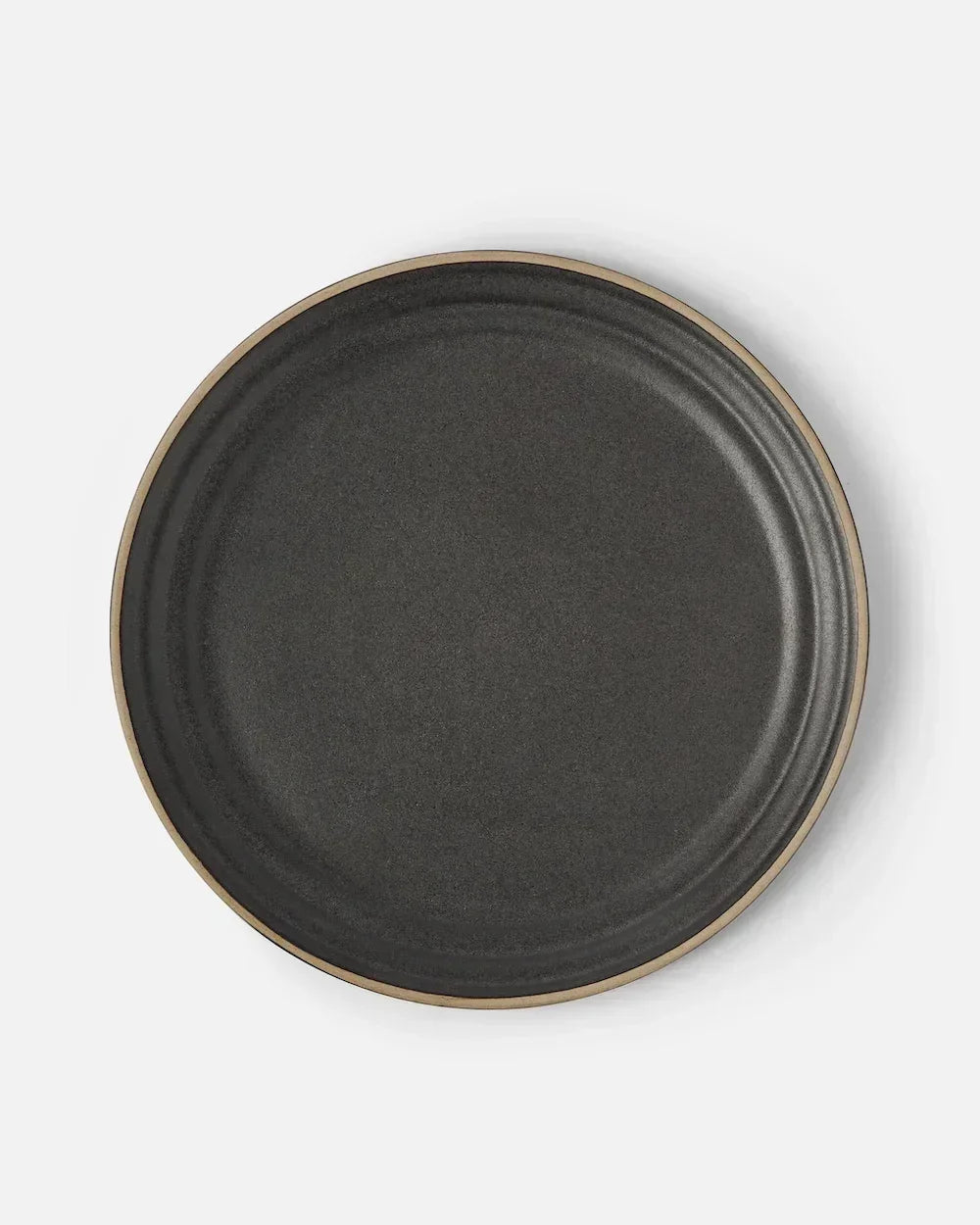 Top view of a charcoal grey Asoke dinner plate with beige rim, clean minimalist design by Marion Grasby