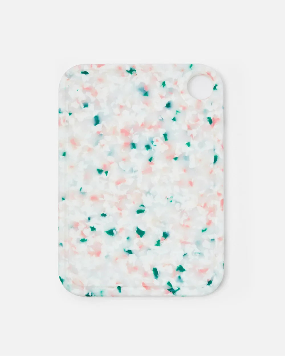 Marion Grasby cutting board with Juicy Watermelon terrazzo pattern in green, pink, and white