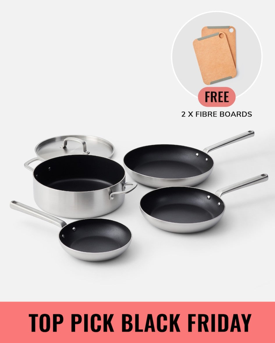 MAKO Genius 5-Ply Non-Stick Set (4-Piece) with FREE Chopping Boards