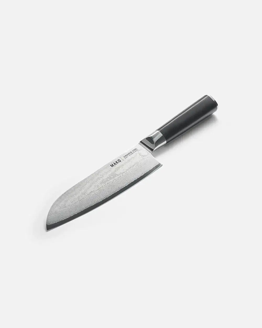 Mako Santoku knife with Japanese steel blade and black handle by Marion Grasby