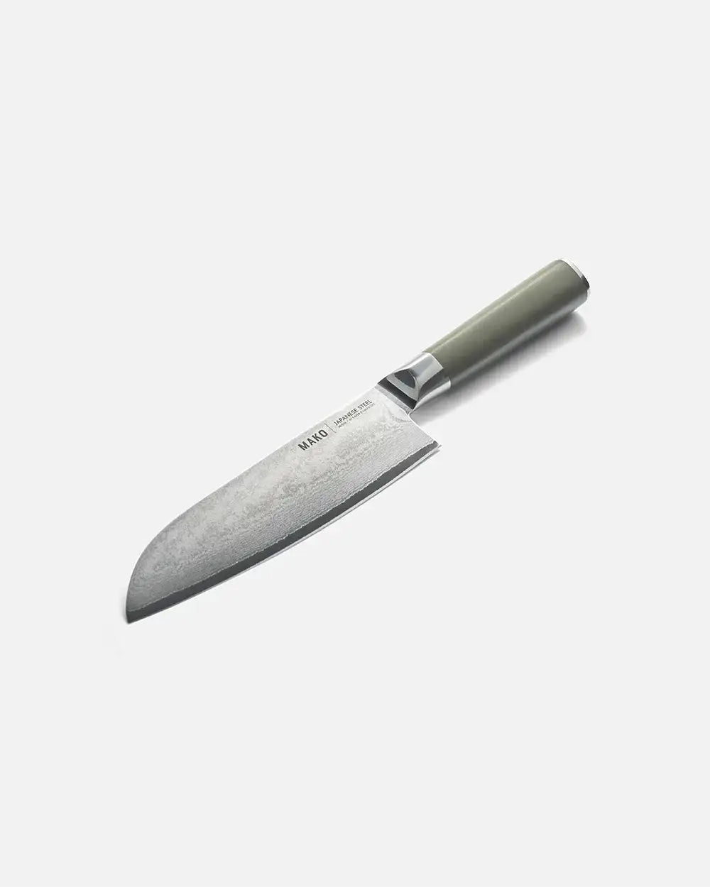 Mako Santoku kitchen knife with Japanese steel blade and olive green handle by Marion Grasby