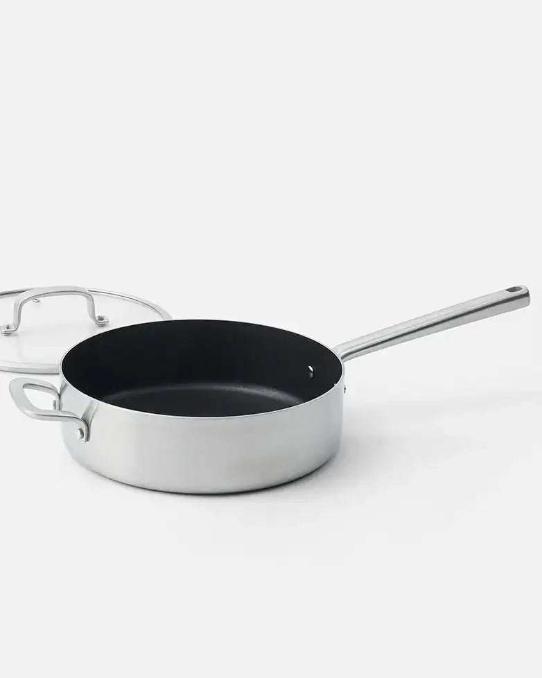 MAKO Genius 5-Ply 26cm Non-Stick Saute Pan With Lid on white background angled