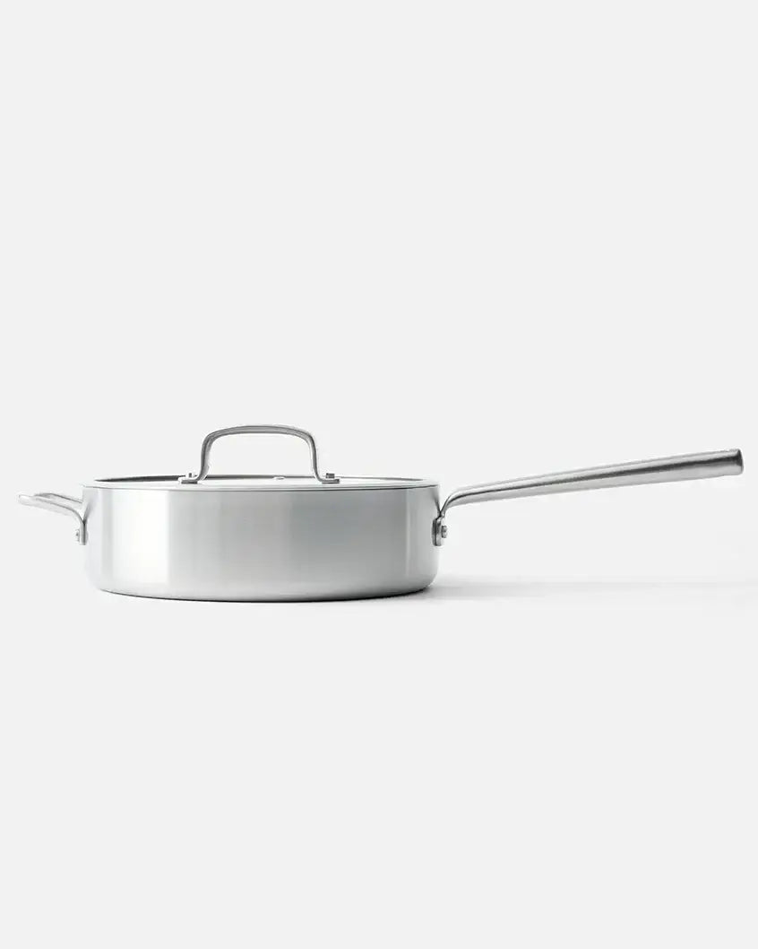 MAKO Genius 5-Ply 26cm Saute Pan With Lid true side angle with lid on white background