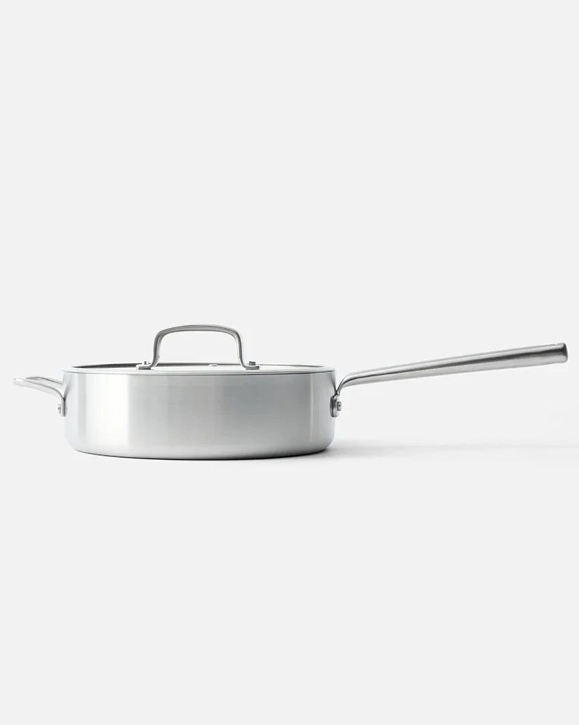 MAKO Genius 5-Ply 26cm Saute Pan With Lid true side angle with lid on white background