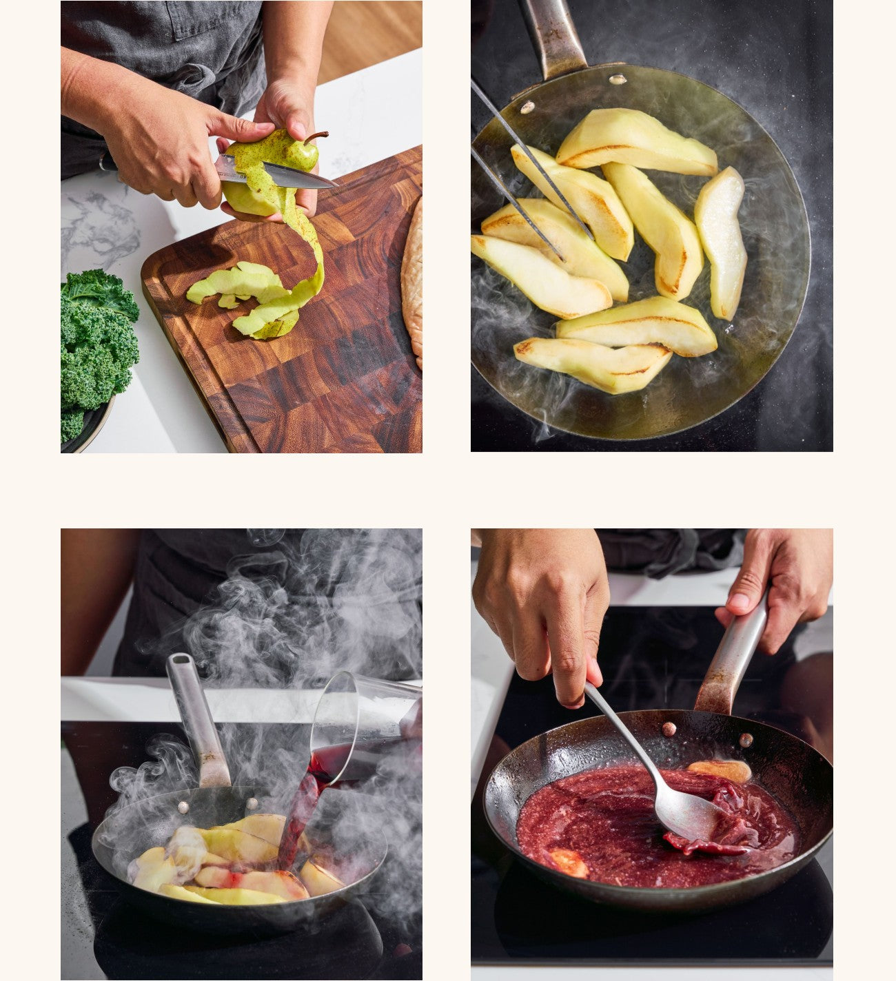 Prepare the pears and sauce Pan-Seared Duck Breast with Pear and Red Wine Sauce Recipe