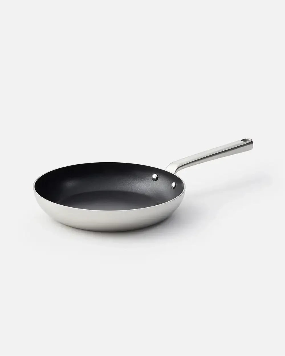 Non-stick 25cm frying pan with metal handle on a white background