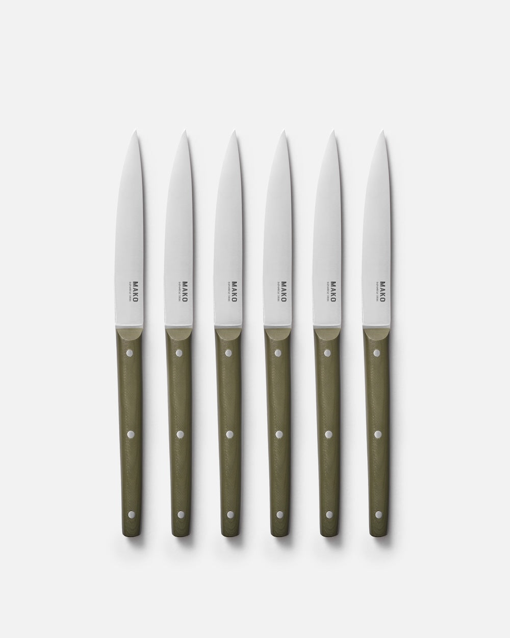 MAKO Steak Knife Set of 6 - Olive Green 6 knives on white background tipe pointing up