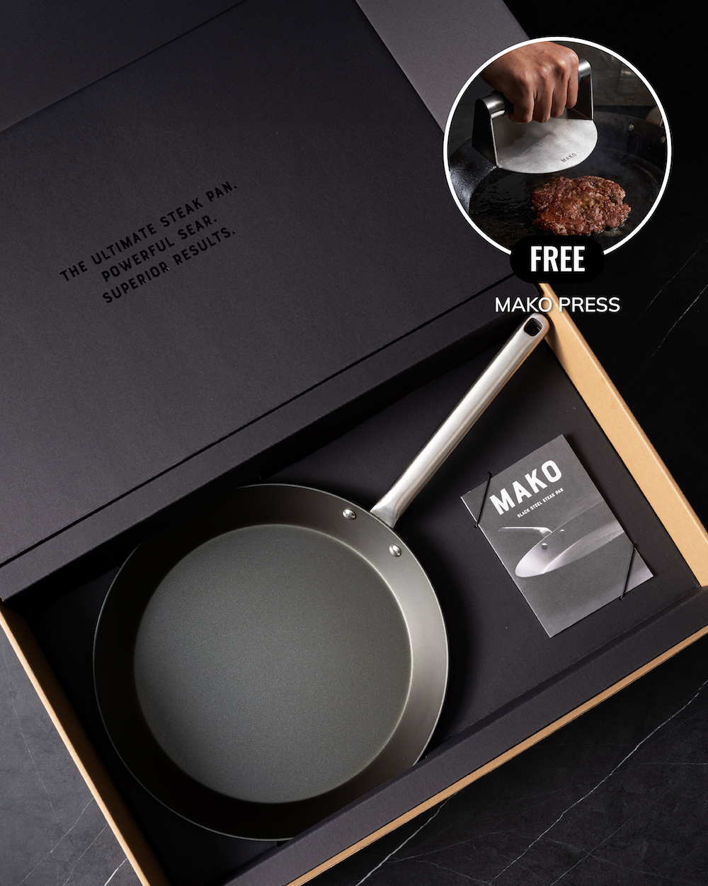 MAKO Black Steel Steak Pan Free MAKO Press