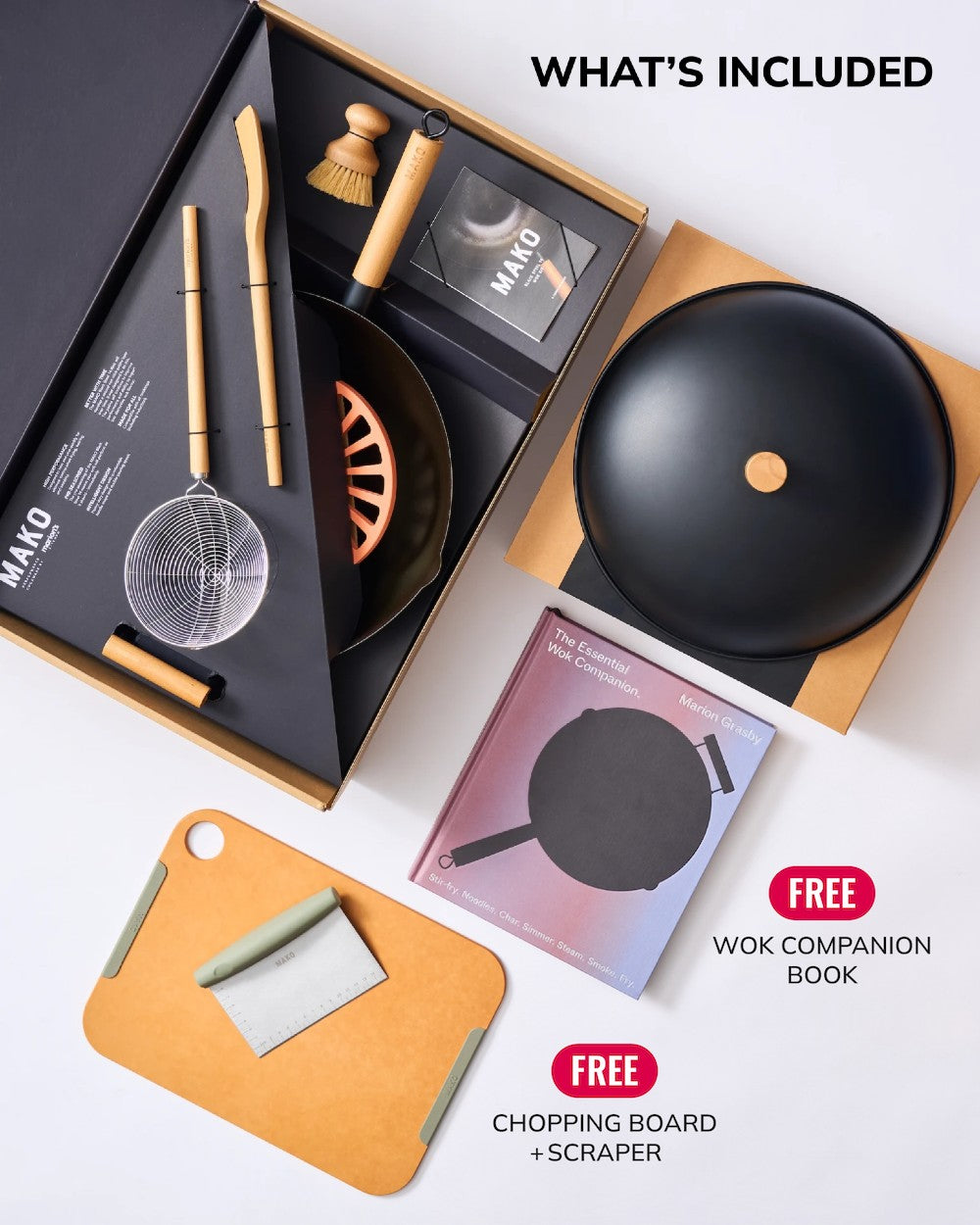 MAKO Hot Wok Offer CookDineHost What's Included Free Chopping Board Free scraper Free Wok Companion Book