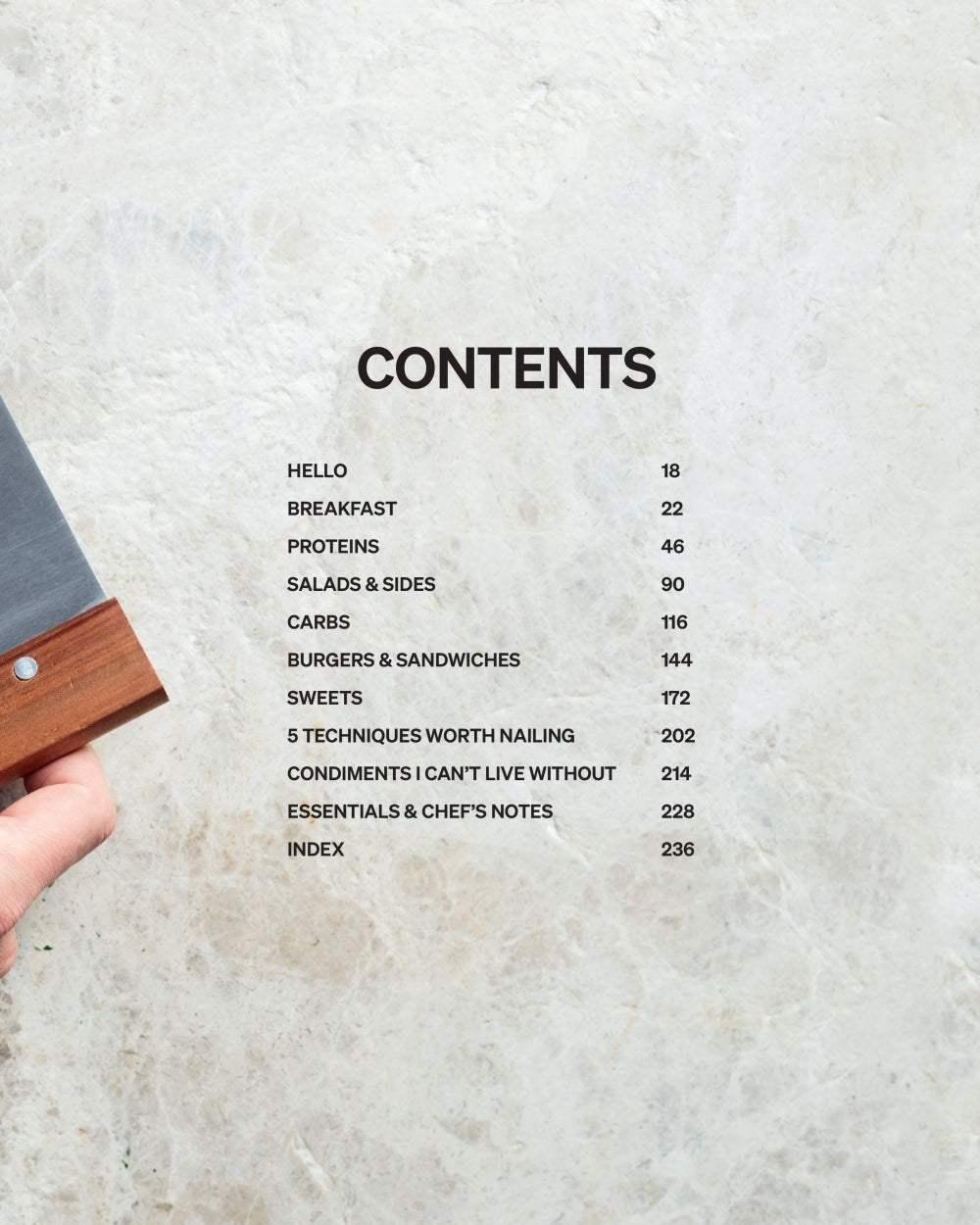 ANDY COOKS THE COOKBOOK only available at CookDineHost Contents page Hello Breakfast Proteins Salads and Sides