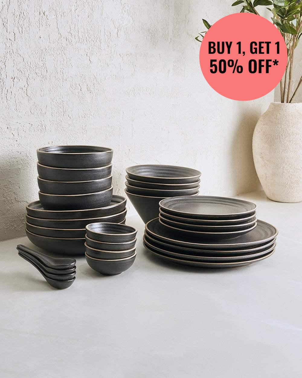 Anaya Charcoal Complete Dinnerware Set (28 Piece) Buy 1 get 1 50 off