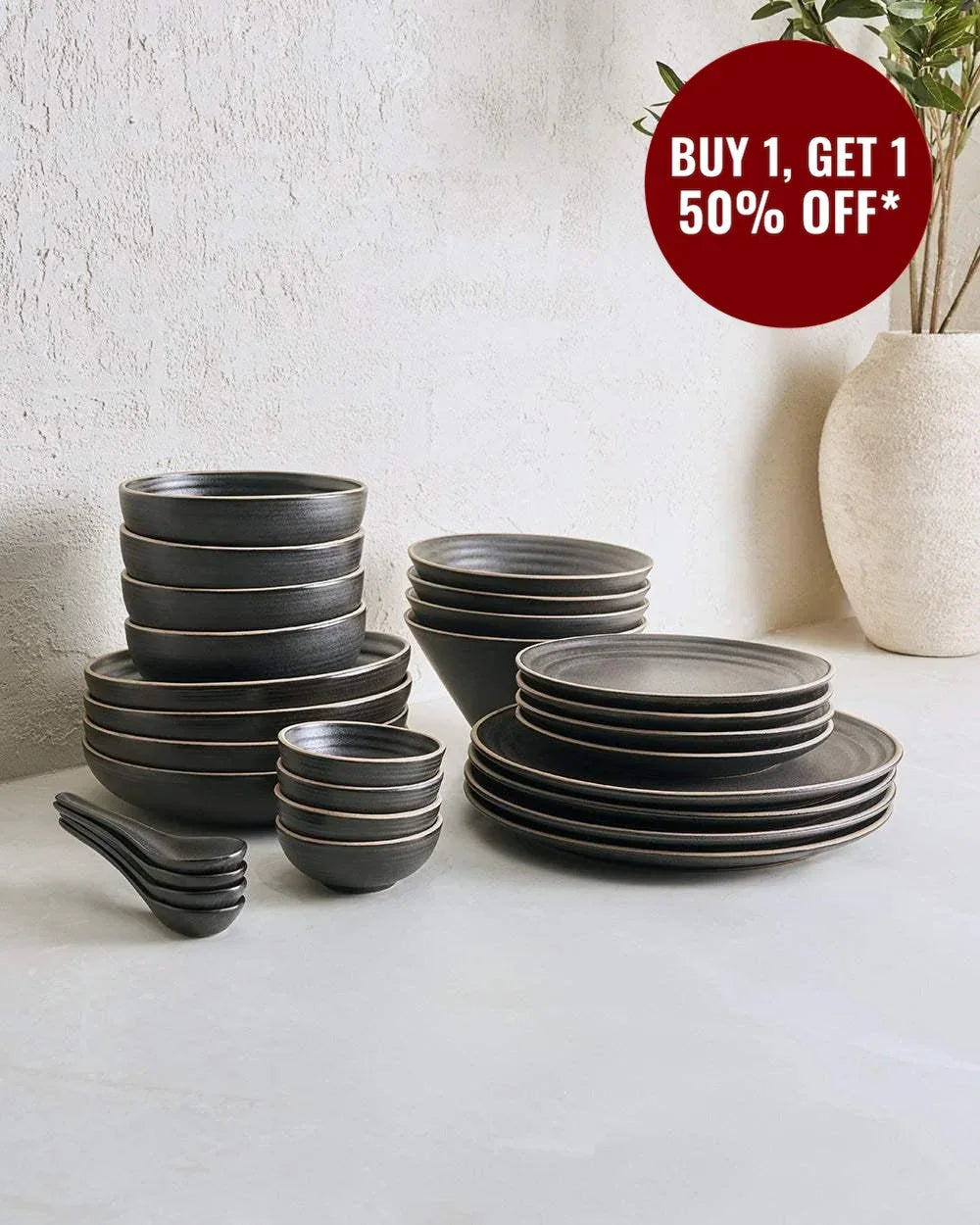Anaya Charcoal Complete Dinnerware Set (28 Piece)