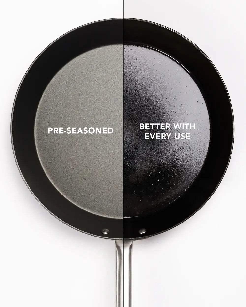MAKO Black Steel Steak Pan - CookDineHost pre seasoned new vs used surface