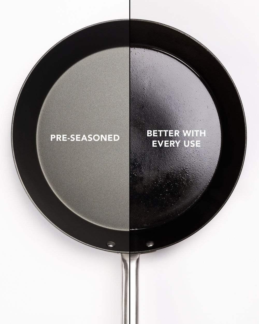 MAKO Black Steel Steak Pan - CookDineHost pre-seasoned and after use