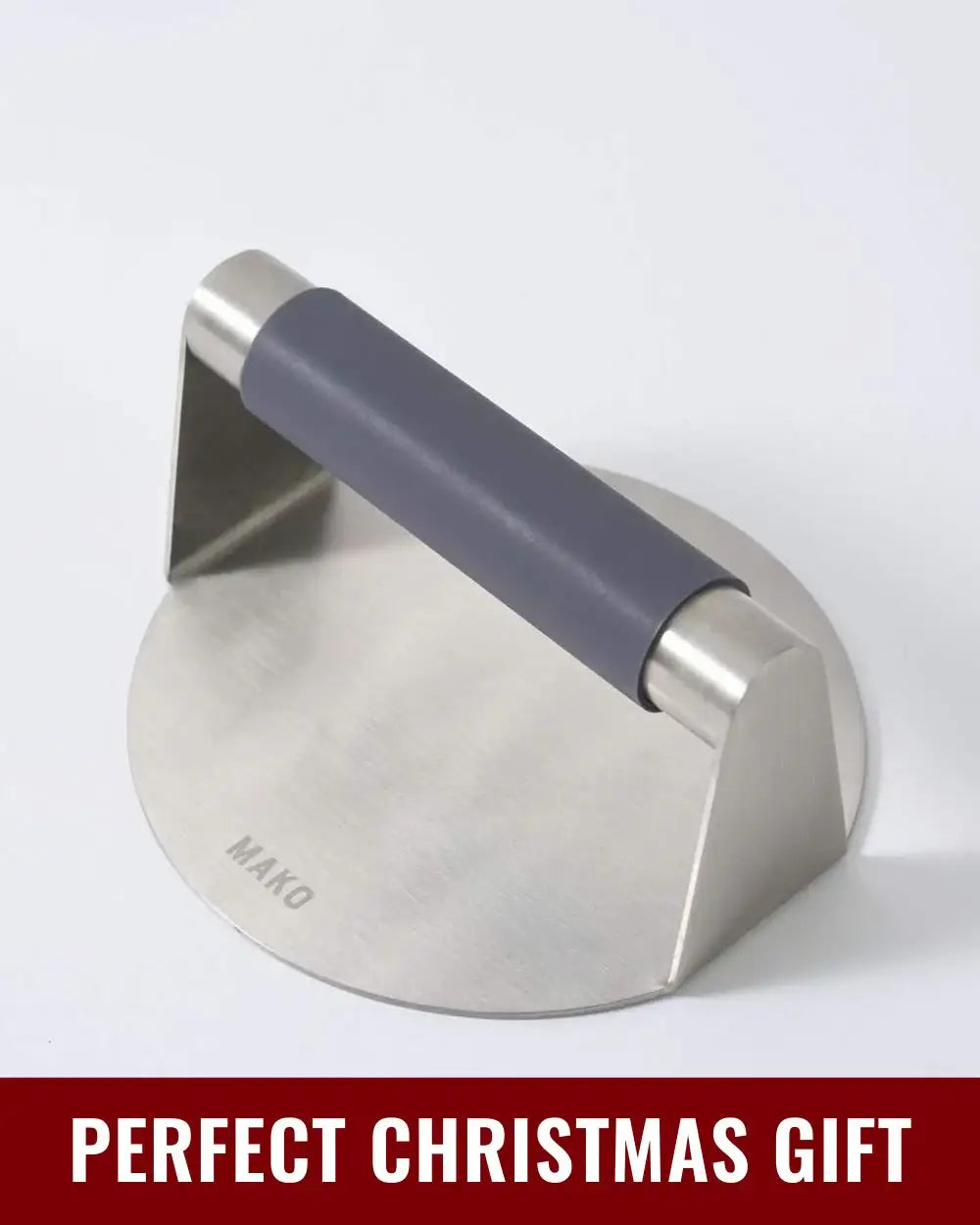 Mako stainless steel meat press with black handle by Marion Grasby, perfect Christmas gift